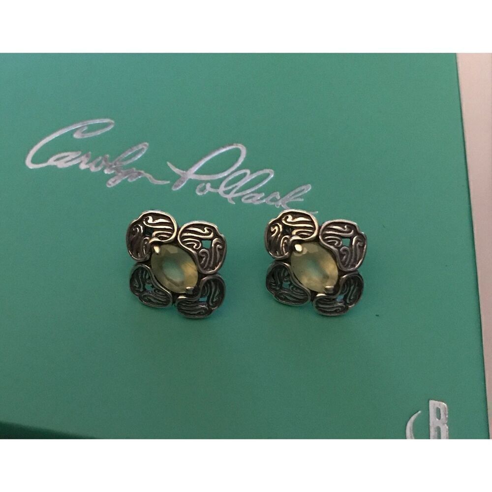 New~Carolyn Pollack Genuine Prehnite Gemstone Button Earrings~.925 Sterling